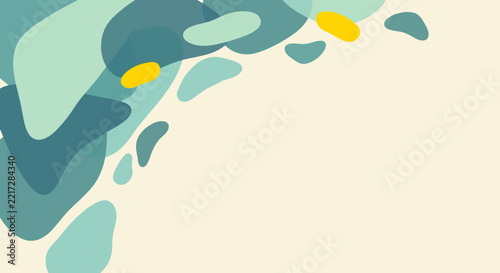 Abstract vector background with organic fluid shapes in teal and blue on light cream