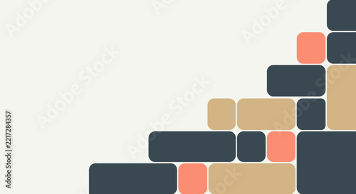 Geometric abstract background with rounded blocks in dark slate tan and coral forming an ascending pattern on light cream
