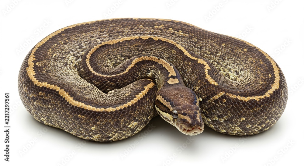 Obraz premium Serpentine Beauty: A striking python coiled gracefully, showcasing its intricate patterned scales and unique coloring.