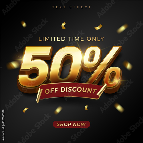 Luxury 3D Gold 50 Percent Off Discount Text Effect Editable Graphic Template