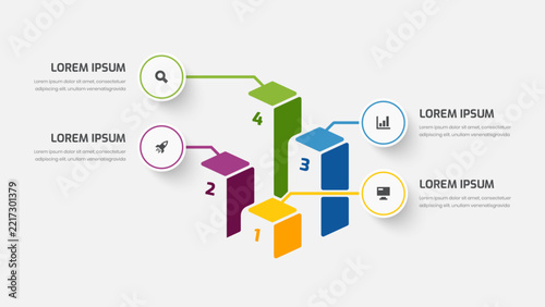 Four Business Infographic Presentation with 3D Abstract Design, Numbers and Icons