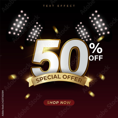 Luxury 3D Silver and Gold 50 Percent Off Special Offer Text Effect Template
