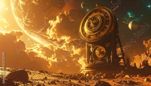 Abandoned Robot on Fiery Planet Surface.