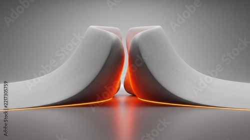 A Futuristic Abstract Curved Structure with Glowing Orange Light Accent