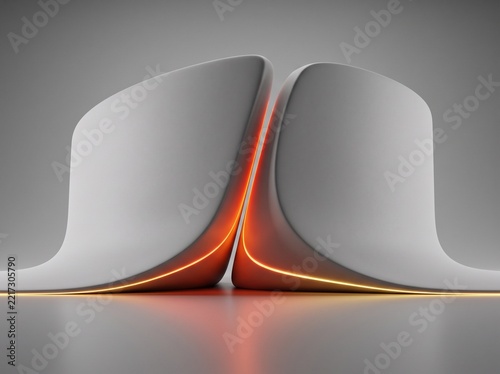 Minimalist 3D Concrete Sculpture with Warm Orange Under-Glow Light