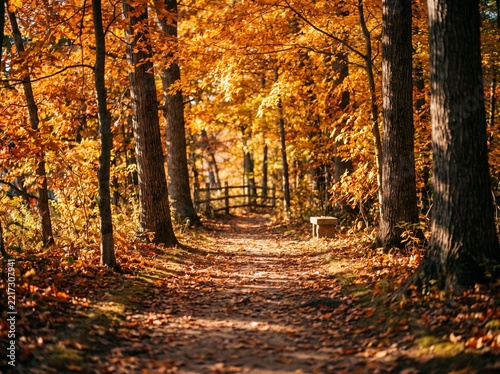 A peaceful footpath winding through a autumn forest with woodland outdoors landscape peaceful deciduous tranquil adventure beautiful