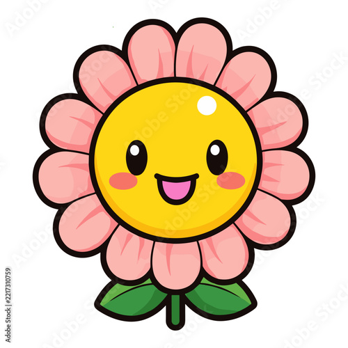 Cheerful Pink Flower Mascot Smiling Brightly Floral Flower Cartoon Kawaii
