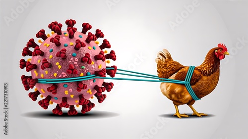 Chicken pulling arrow through coronavirus symbol representing disease prevention and immune defense