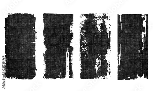 Set of vertical rolled ink stamp black texture with brayer not eroded on edges. Linocut irregular relief printing illustration. Letter press grunge vintage rough square shape with dirty and noise..