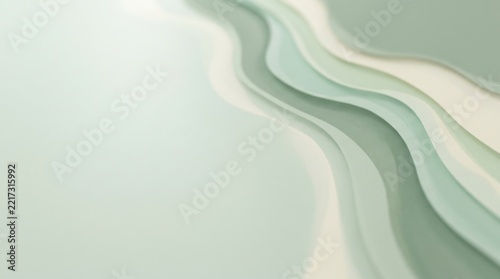 Abstract Layered Wavy Paper Curves in Sage Green and Cream