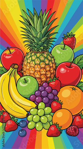Vector illustration of a vibrant collection of Assorted Fresh Colorful Fruits