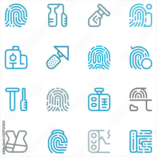 Set of Biometric Security and Fingerprint Identification Icons in Linear Vector Style