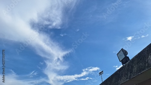 Blue Sky White Clouds Stadium Floodlight Building