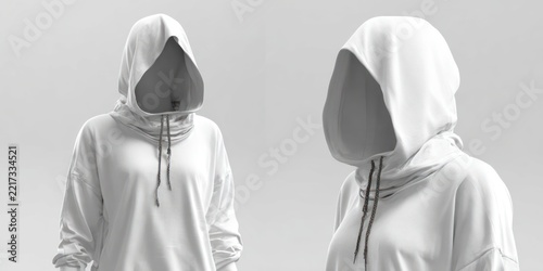 White hoodie with hood isolated on a neutral background for casual apparel design