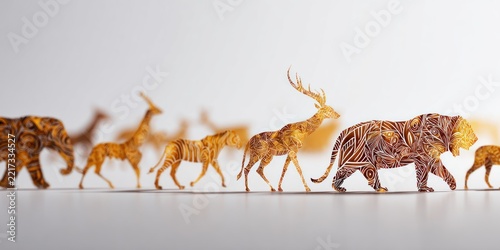 Decorative animal silhouettes in a row against a light background with details and patterns