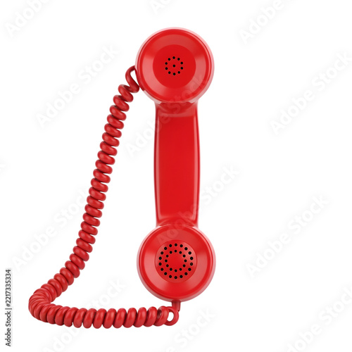 Red vintage telephone with coiled cord