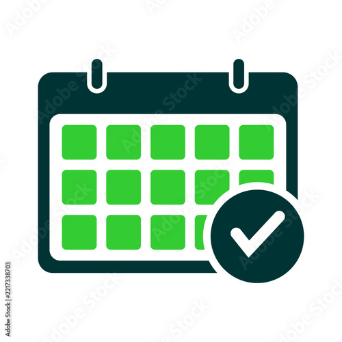 Approved Calendar with Checkmark Icon Vector for Completed Task and Event Confirmation | Flat Checkmark Calendar Icon for Done Task and Success Concept