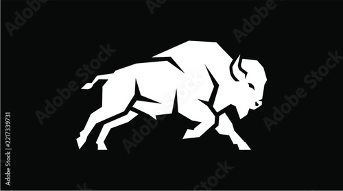 Bison Animal Icon in White Flat Illustration