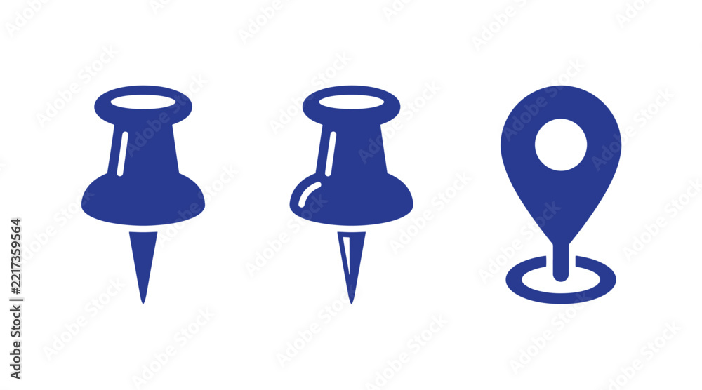 Naklejka premium Graphic icon set featuring two pushpins and a location marker location stationery interface application business planning organizing important attention minimalist