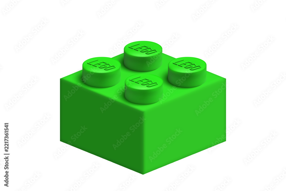 Naklejka premium Realistic green Lego plastic constructor part 2x2 isolated on transparent background. Vector illustration png