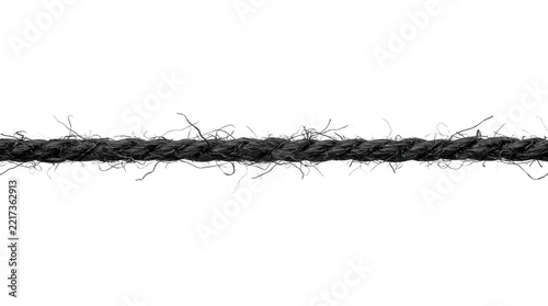A piece of frayed black rope isolated on transparent background