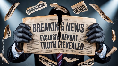 Breaking news concept with exclusive report newspaper and dramatic journalism presentation