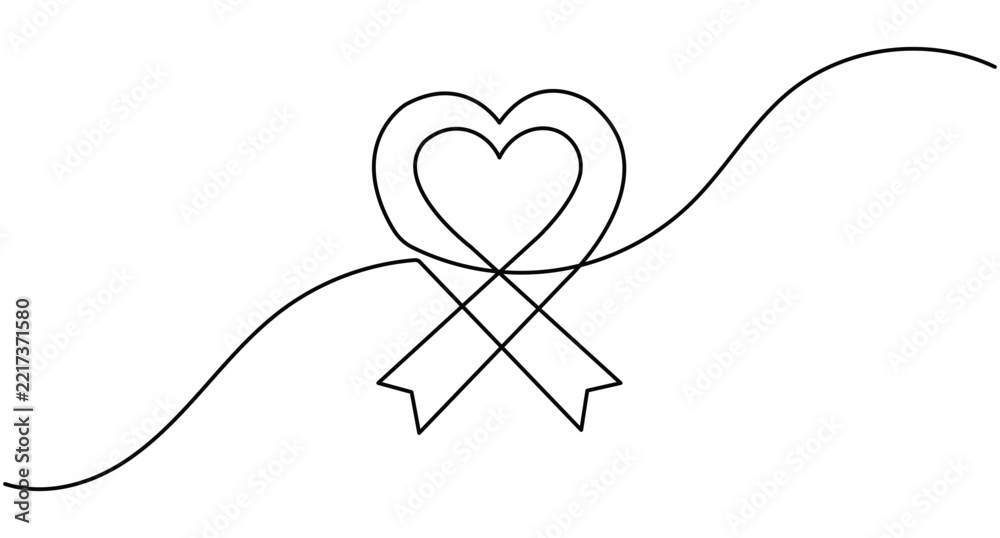Fototapeta premium Heart awareness ribbon line art minimal love support symbol with continuous line and editable stroke
