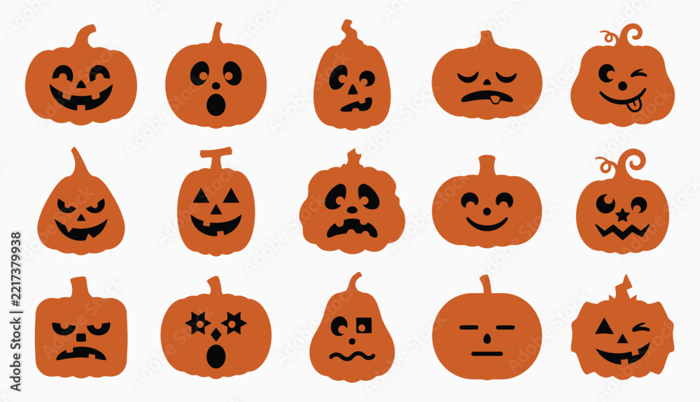 Obraz premium A collection of jack o lantern faces in this halloween design vector illustration set for seasonal holiday decoration
