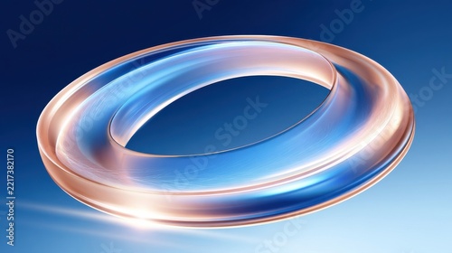 Abstract glowing ring with blue and rose gold tones, smooth gradient background, futuristic circular form, digital art