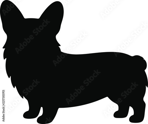 Pembroke Welsh Corgi Dog Silhouette Rear Three Quarter View Vector Illustration