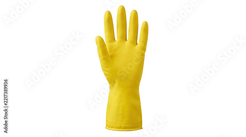 Obraz na plátně Yellow rubber cleaning glove isolated on white background