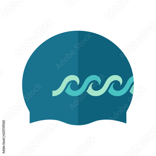 Swimming cap with ocean wave design.