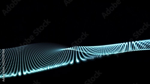 Quantum blue particle wave rippling in a fluid abstract shape on black