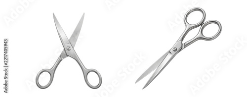 Two pairs of sharp steel scissors isolated with cutting tool office supply metal scissors crafting tool tailor scissors stationary items white background scissors equipment isolated PNG