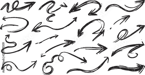 Set of Hand Drawn Sketch Arrows with Rough Lines and Creative Doodle Style