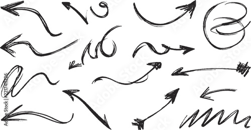 Hand Drawn Sketch Arrow Collection with Freehand Strokes, Curved Shapes and Artistic Texture