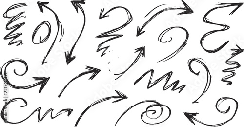 Set of Hand Drawn Sketch Arrows with Rough Lines and Creative Doodle Style