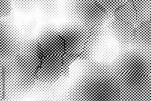 Black and white halftone dot pattern with distressed grunge texture, vintage newspaper print effect, and grainy noise overlay background