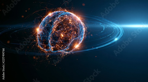Glowing digital brain representing artificial intelligence, technology, and data processing