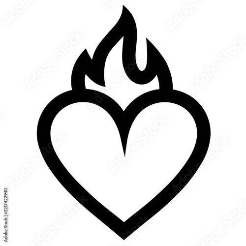 Minimalist flaming heart fire love vector icon