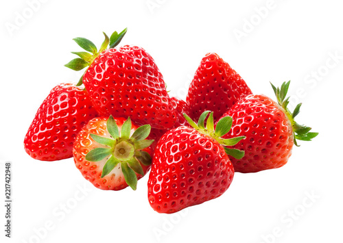 Heap of fresh red strawberries isolated on transparent background