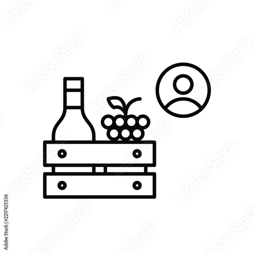 Wine, crate and grapes. Vineyard and wine making. Pixel perfect vector icon