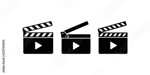 Fotografie Film clapboards icons with play button for video production and cinema industry