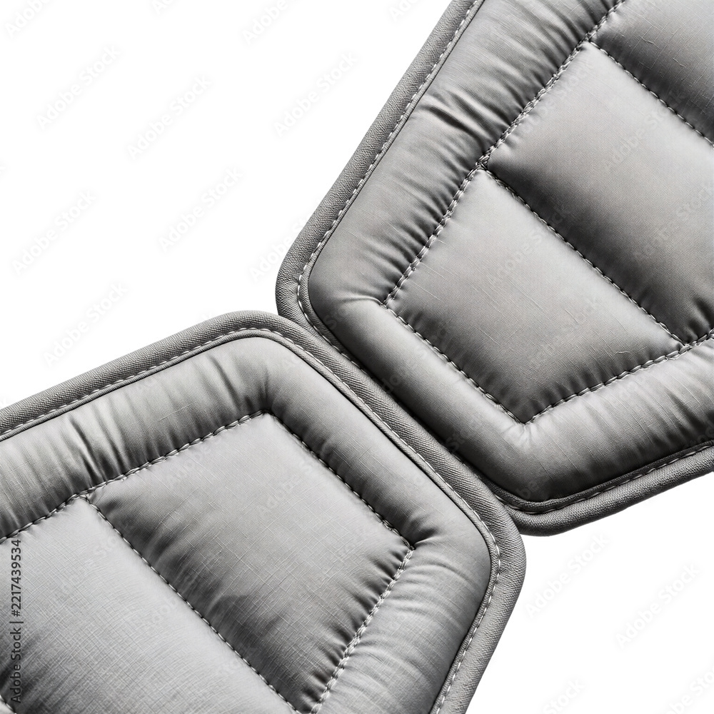 Fototapeta premium Dove grey quilted panels junction with topstitching on transparent background for home decor upholstery design