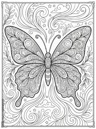 Coloring page soaring butterfly concept illustration with colorful elements for creative decoration and seasonal celebration isolated background
