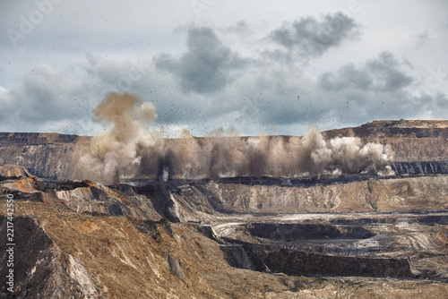 Blast in open pit coal mine 