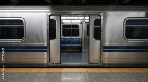 Subway train doors opening at station.