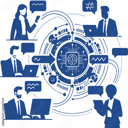 Business Team Collaboration and Data Analytics Network Vector