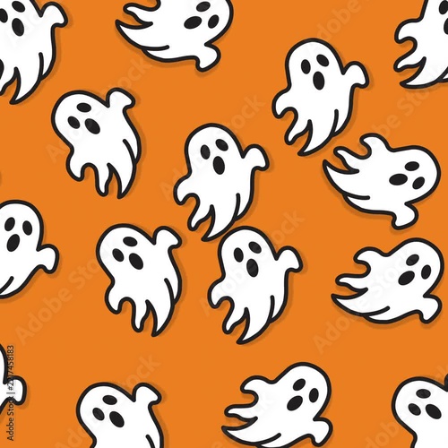 White ghosts on orange background, perfect for halloween designs, ghostly themes, spooky illustrations, party invitations, and fun decorations.