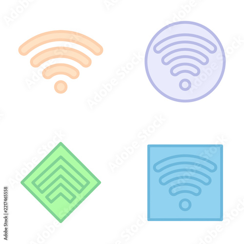 Set of Five Wireless Connectivity Icons in Pastel Colors on White Background